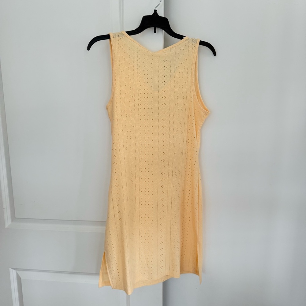 POPYOUNG NWT Bodycon Minidress Beach Cover Up Pale Yellow Eyelet Sheer V-Neck L - Picture 10 of 12
